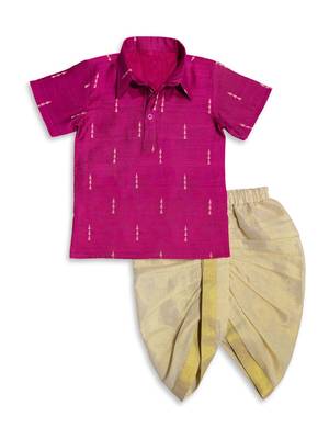 Minipattu pink kurta dhoti set for boys 2