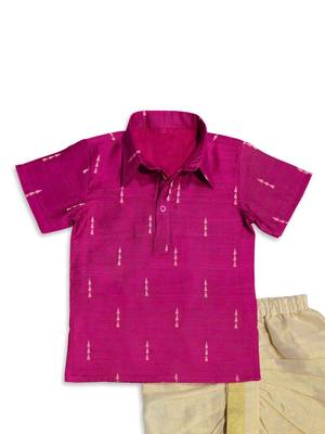 Minipattu pink kurta dhoti set for boys 3