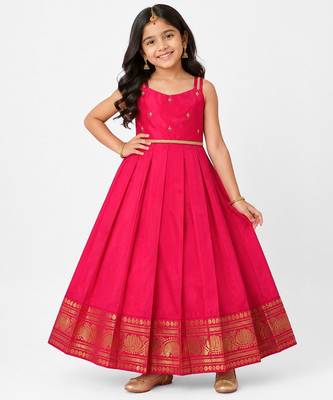 Minipattu pink zari butta frock for girls 1