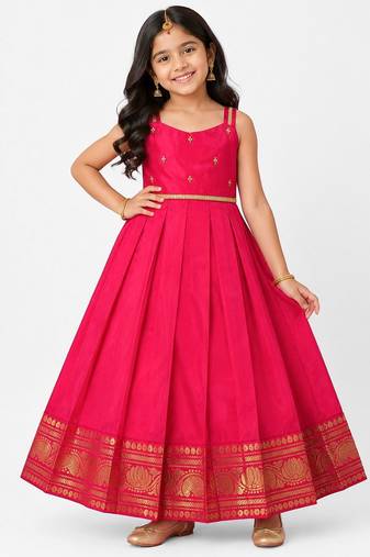 Minipattu pink zari butta frock for girls