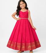 Minipattu pink zari butta frock for girls