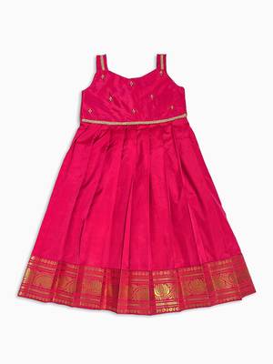 Minipattu pink zari butta frock for girls 2