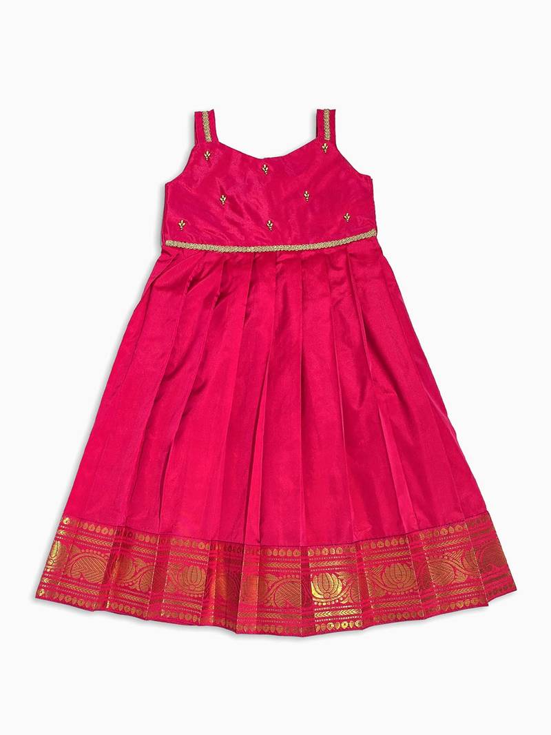Minipattu pink zari butta frock for girls