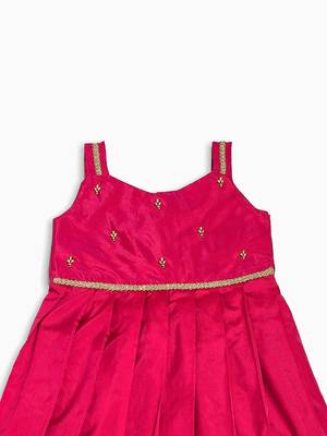 Minipattu pink zari butta frock for girls 3
