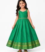 Minipattu green zari butta frock for girls
