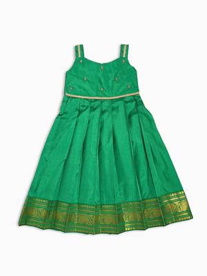 Minipattu green zari butta frock for girls 2