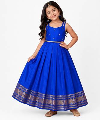 Minipattu blue zari butta frock for girls 1