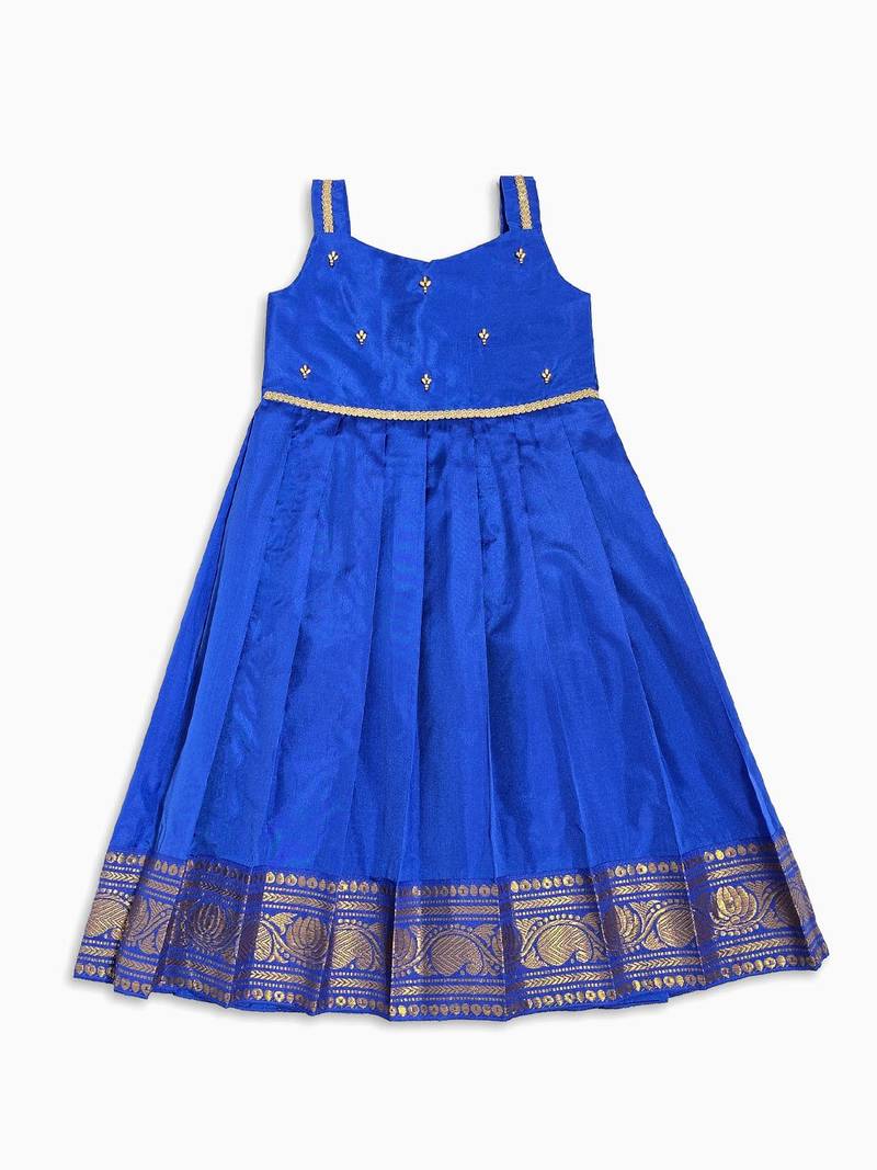 Minipattu blue zari butta frock for girls