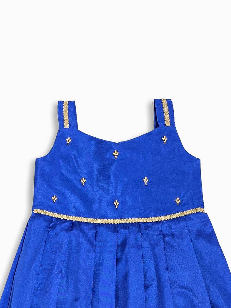 Minipattu blue zari butta frock for girls