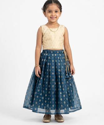 Minipattu half white blue lehenga choli for baby girls 1