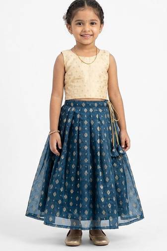 Minipattu half white blue lehenga choli for baby girls