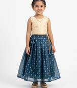 Minipattu half white blue lehenga choli for baby girls