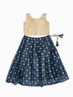 Minipattu half white blue lehenga choli for baby girls 2