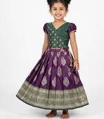 Minipattu dark green wine pattu pavadai for girls, 0-1 year