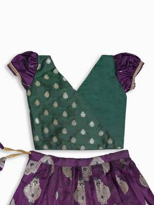 Minipattu dark green wine pattu pavadai for girls, 0-1 year 3