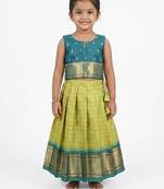 Minipattu teal green silk blend lehenga choli for girls