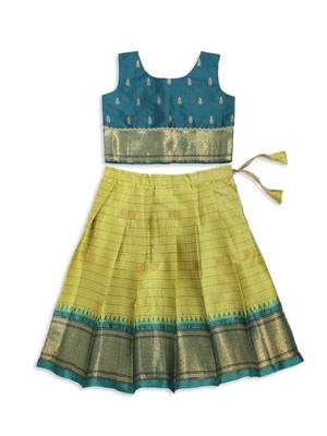Minipattu teal green silk blend lehenga choli for girls 2