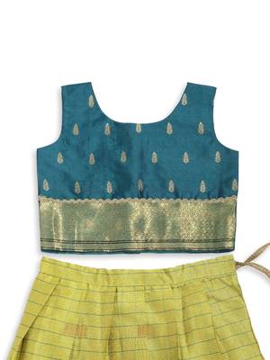 Minipattu teal green silk blend lehenga choli for girls 3