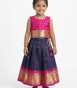 Minipattu pink & blue silk blend lehenga choli for girls, 0-1 year