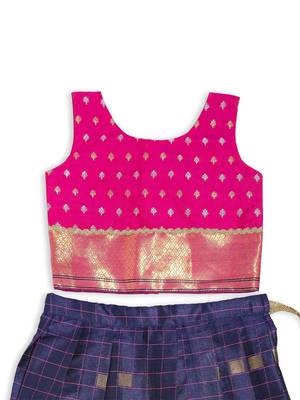 Minipattu pink & blue silk blend lehenga choli for girls, 0-1 year 3