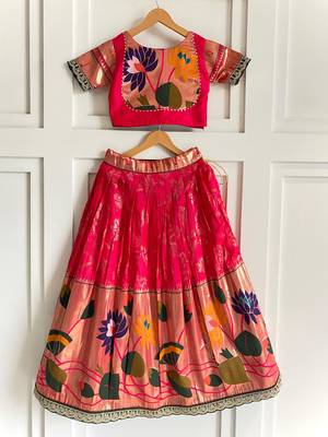 Festive ready skirt and top set for girls featuring elegant weaving panel detailing embroidered lace highlights 1