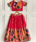 Festive ready skirt and top set for girls featuring elegant weaving panel detailing embroidered lace highlights