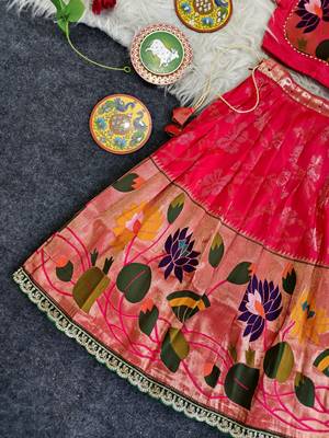 Festive ready skirt and top set for girls featuring elegant weaving panel detailing embroidered lace highlights 4