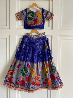 Festive ready skirt and top set for girls featuring elegant weaving panel detailing embroidered lace highlights 1