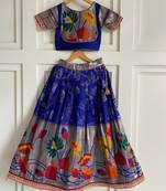 Festive ready skirt and top set for girls featuring elegant weaving panel detailing embroidered lace highlights