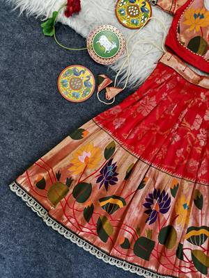 Festive ready skirt and top set for girls featuring elegant weaving panel detailing embroidered lace highlights 3