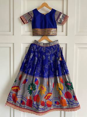 Festive ready skirt and top set for girls featuring elegant weaving panel detailing embroidered lace highlights 2