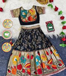 Festive ready skirt and top set for girls featuring elegant weaving panel detailing embroidered lace highlights