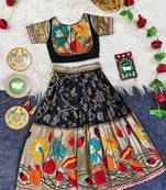 Festive ready skirt and top set for girls featuring elegant weaving panel detailing embroidered lace highlights