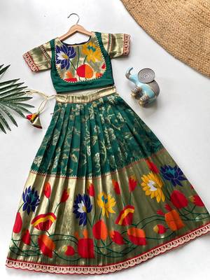 Festive ready skirt and top set for girls featuring elegant weaving panel detailing embroidered lace highlights 1