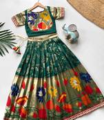 Festive ready skirt and top set for girls featuring elegant weaving panel detailing embroidered lace highlights