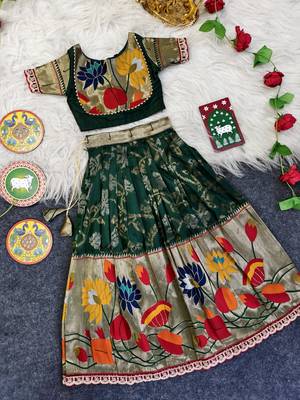 Festive ready skirt and top set for girls featuring elegant weaving panel detailing embroidered lace highlights 3
