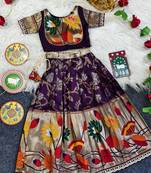 Festive ready skirt and top set for girls featuring elegant weaving panel detailing embroidered lace highlights