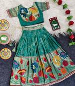 Festive ready skirt and top set for girls featuring elegant weaving panel detailing embroidered lace highlights