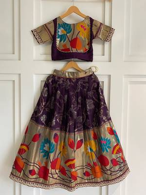 Festive ready skirt and top set for girls featuring elegant weaving panel detailing embroidered lace highlights 3