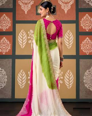Green floral print chiffon ethnic saree 2