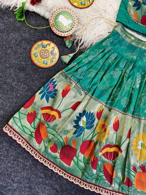 Festive ready skirt and top set for girls featuring elegant weaving panel detailing embroidered lace highlights 4