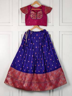 Blue  ethnic skirt and top set featuring an elegant border design with intricate woven motifs 3