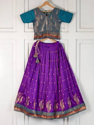 Beautiful ethnic skirt and top set featuring an elegant daaman design with intricate woven motifs 1