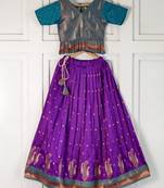 Beautiful ethnic skirt and top set featuring an elegant daaman design with intricate woven motifs