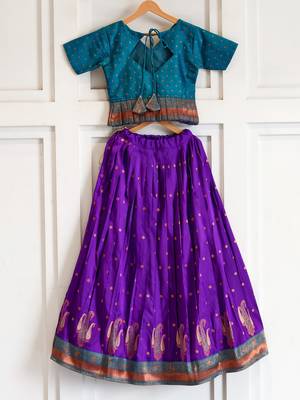 Beautiful ethnic skirt and top set featuring an elegant daaman design with intricate woven motifs 2