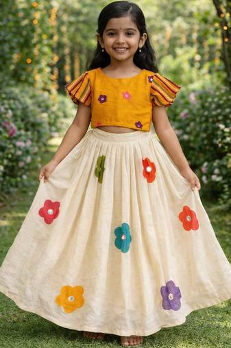 cottan multi-floral print top paired with a matching floral skirt
