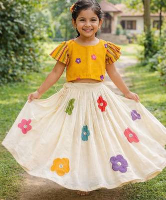 cottan multi-floral print top paired with a matching floral skirt 3
