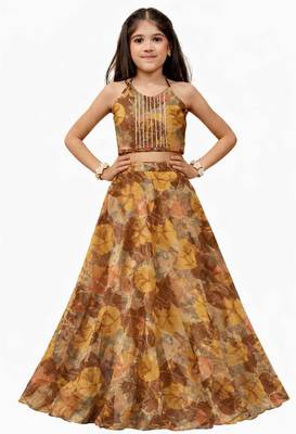 girls traditional yellow soft chanderi skirt and top set 1