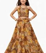 girls traditional yellow soft chanderi skirt and top set