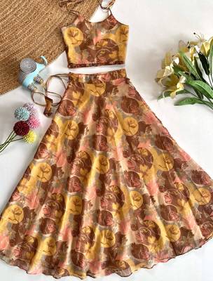 girls traditional yellow soft chanderi skirt and top set 2